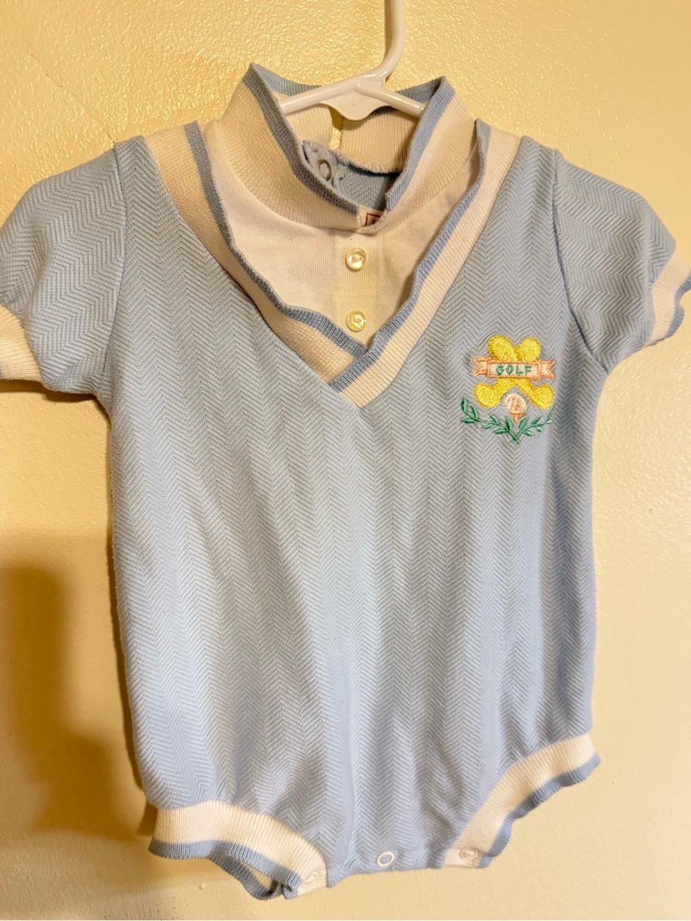 Vintage Polo Bubble Romper Baby Boys 3-6 Months Light Blue Golf MADE IN USA